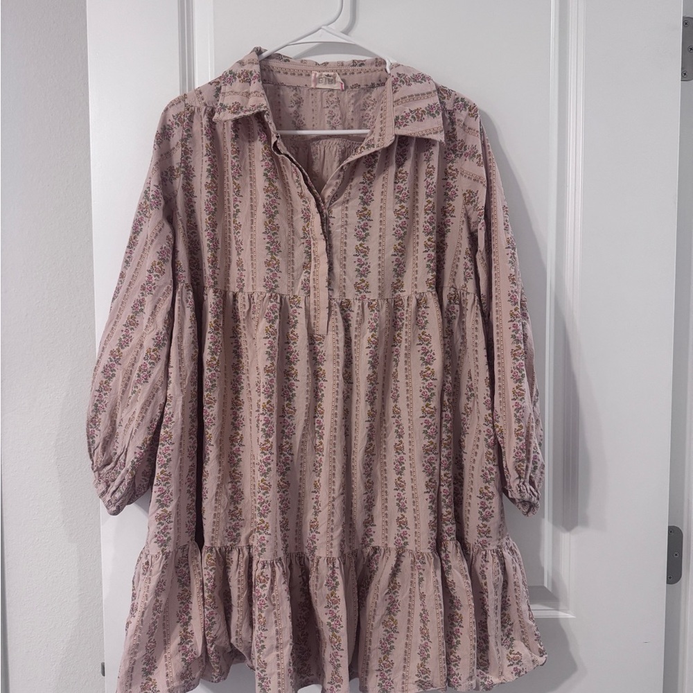 Bibi Floral Tiered Swing Dress in Dusty Rose